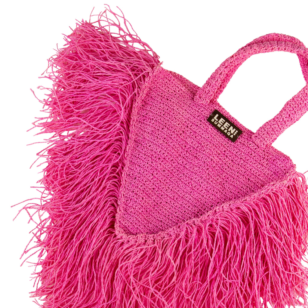 Tri-Raffia Bag in Hot Pink