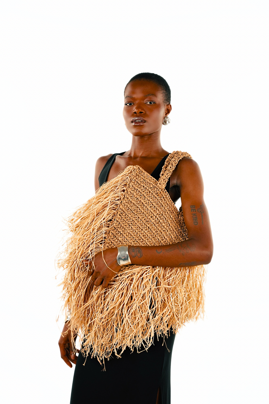 Tri-Raffia Bag in Beige