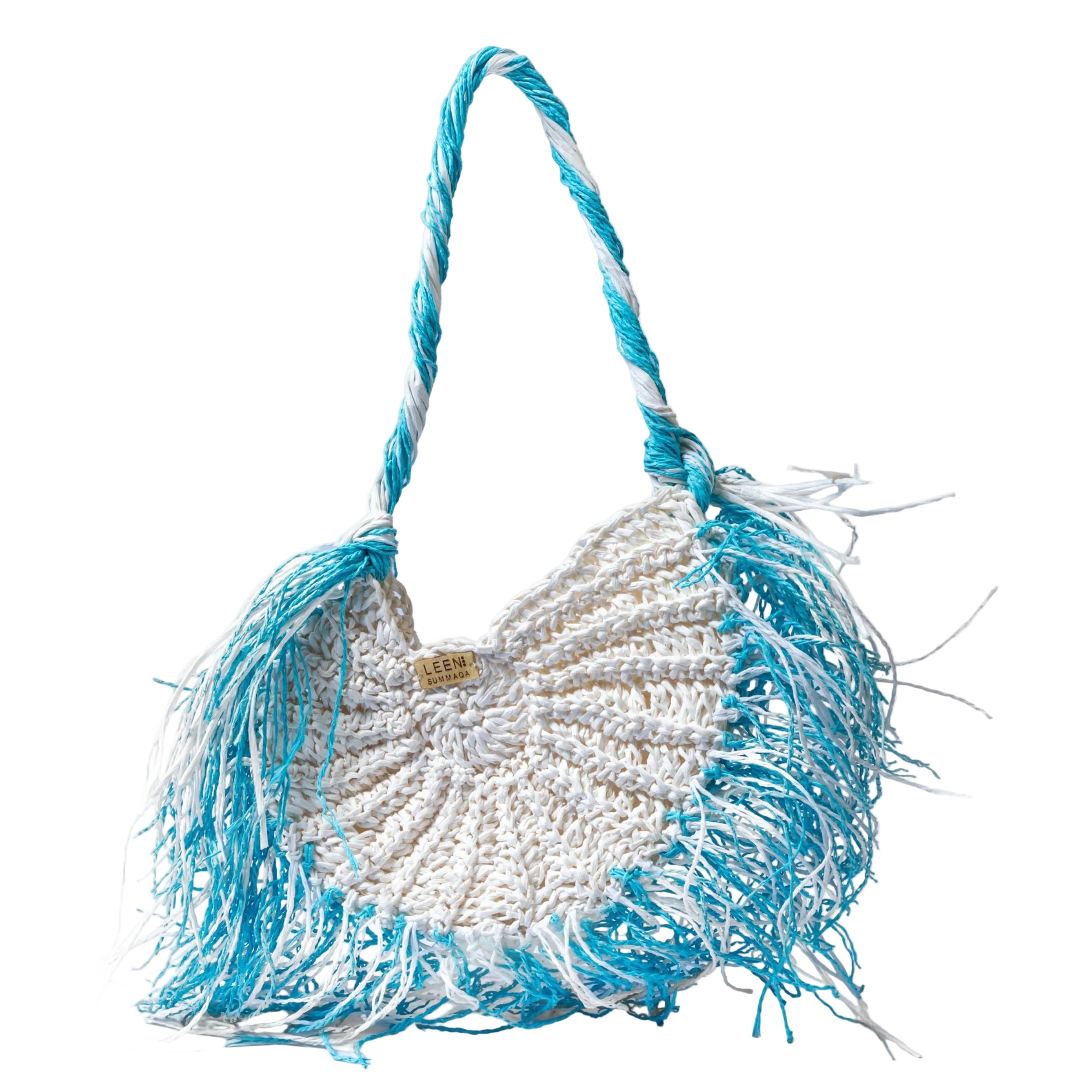 Seashell Raffia bag in Sky Blue & White