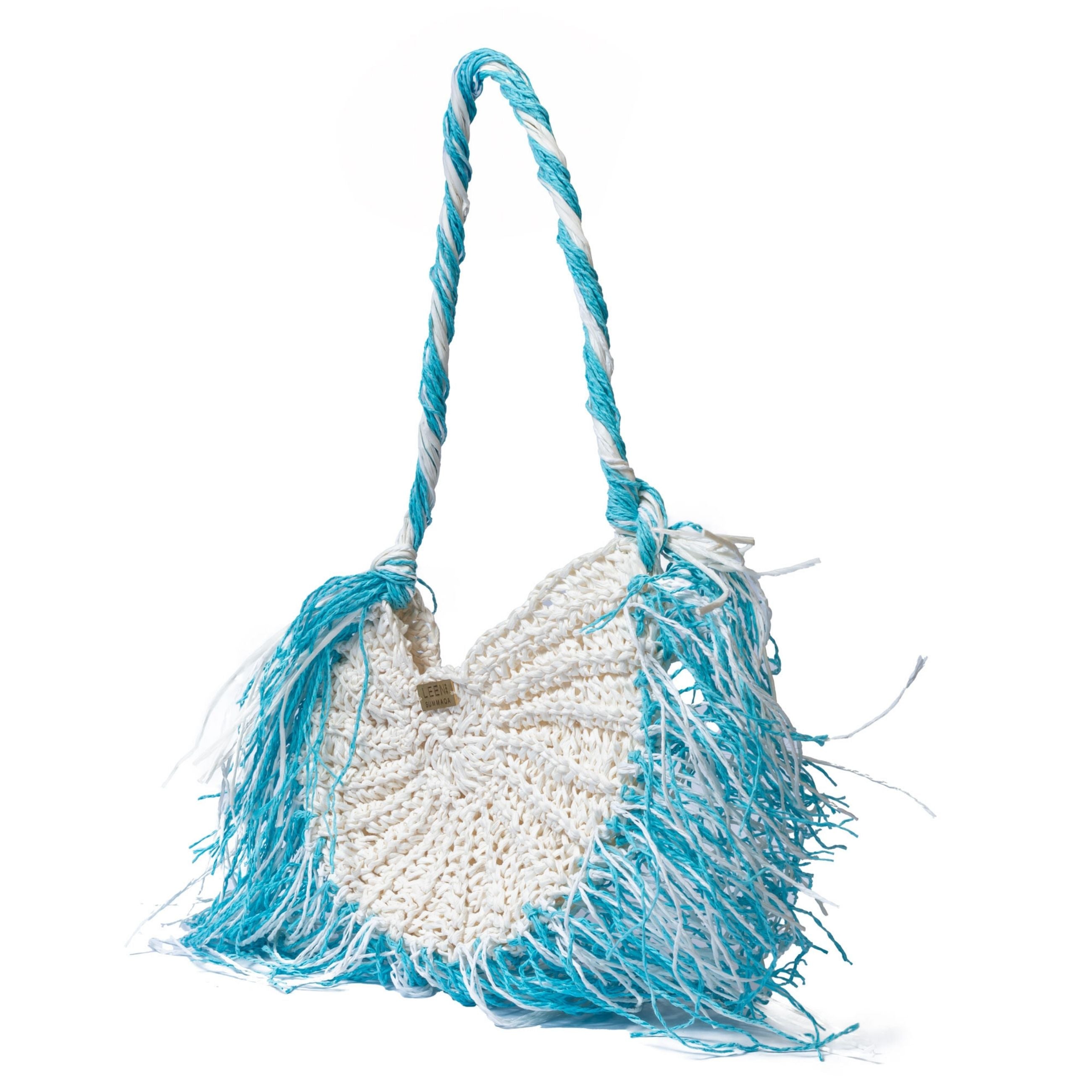 Seashell Raffia bag in Sky Blue & White