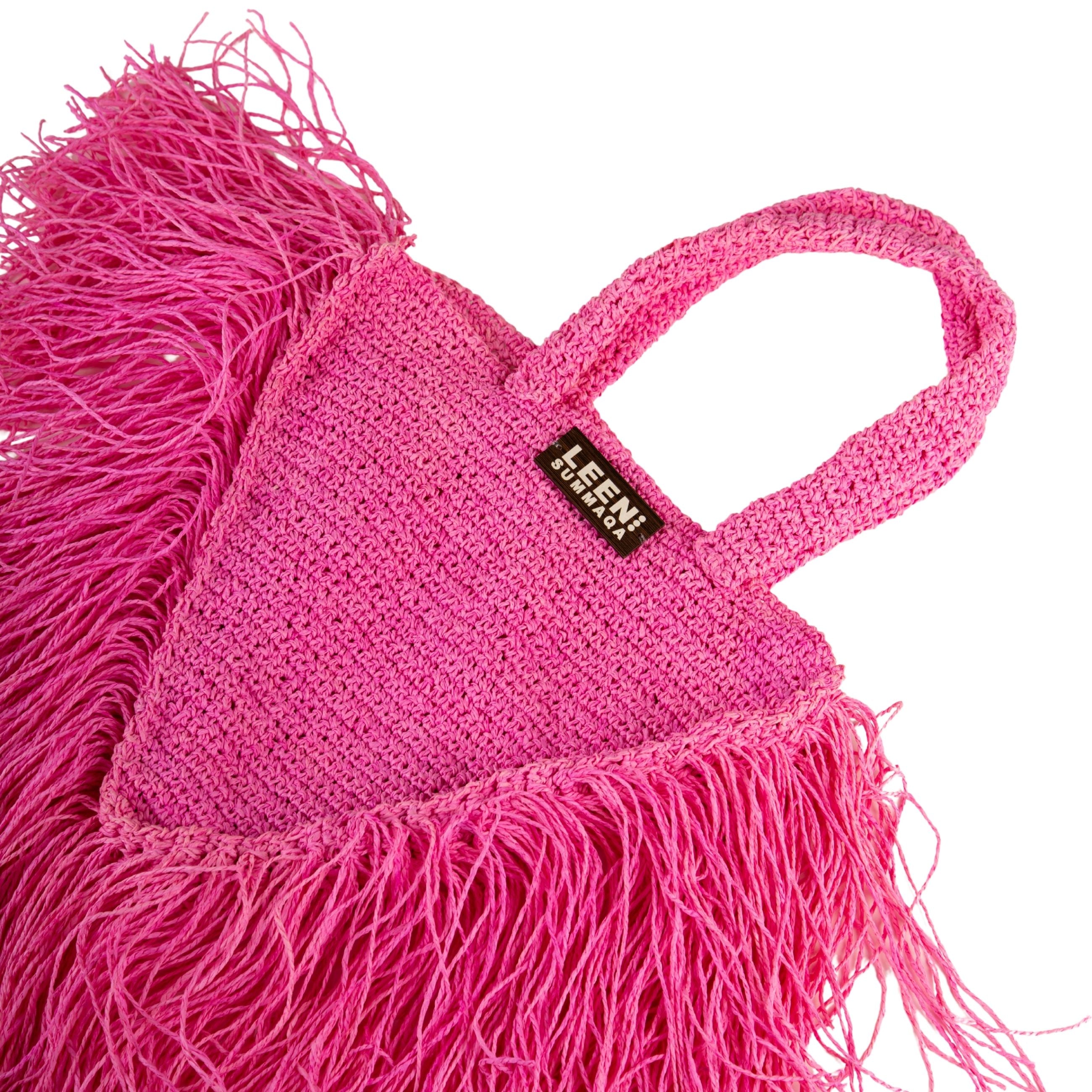 Tri-Raffia Bag in Hot Pink
