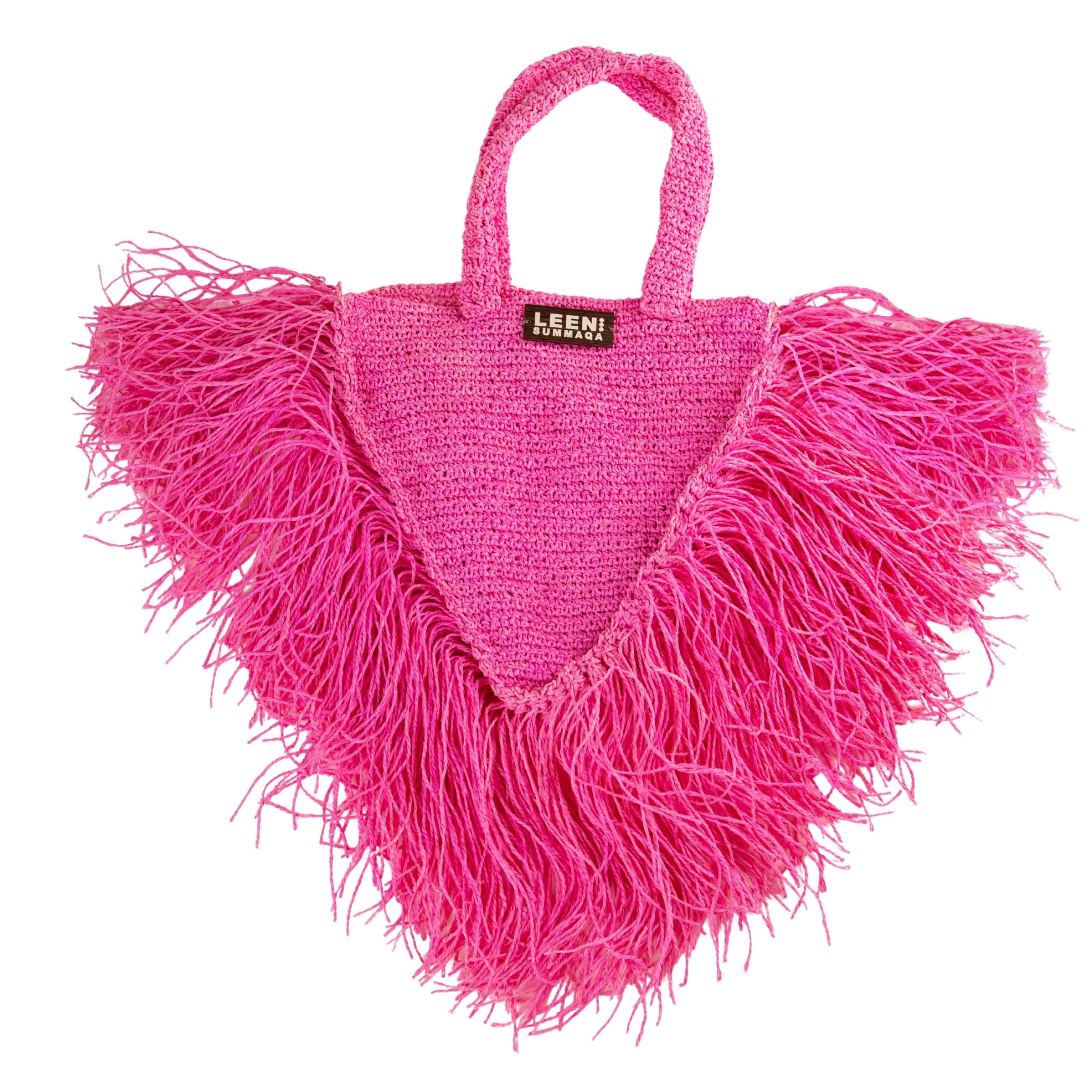 Tri-Raffia Bag in Hot Pink
